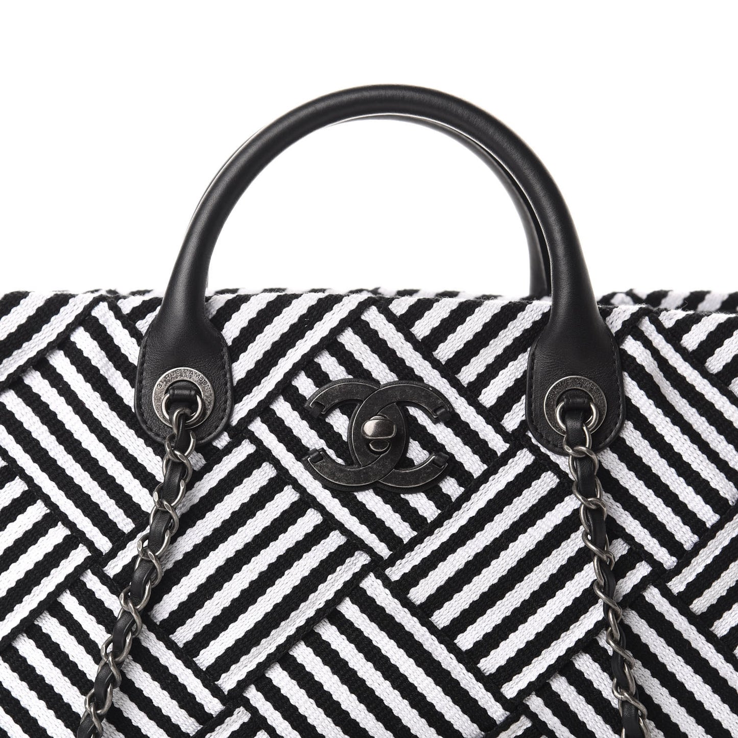 Woven Canvas Large Easy Shopping Tote Black White