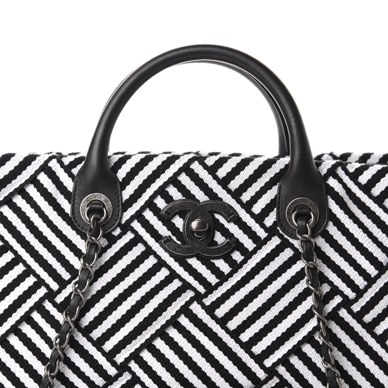 Chanel Woven Canvas Large Easy Shopping Tote Black White 10 of 10