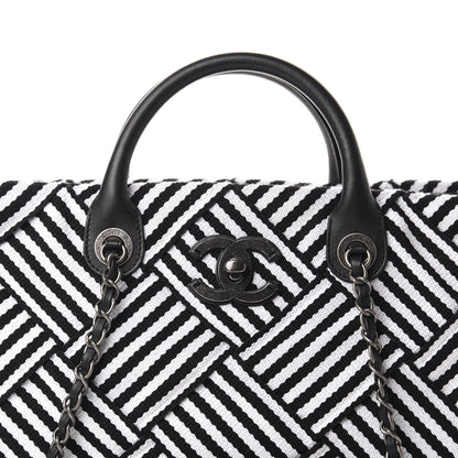 Chanel Woven Canvas Large Easy Shopping Tote Black White 10 of 10