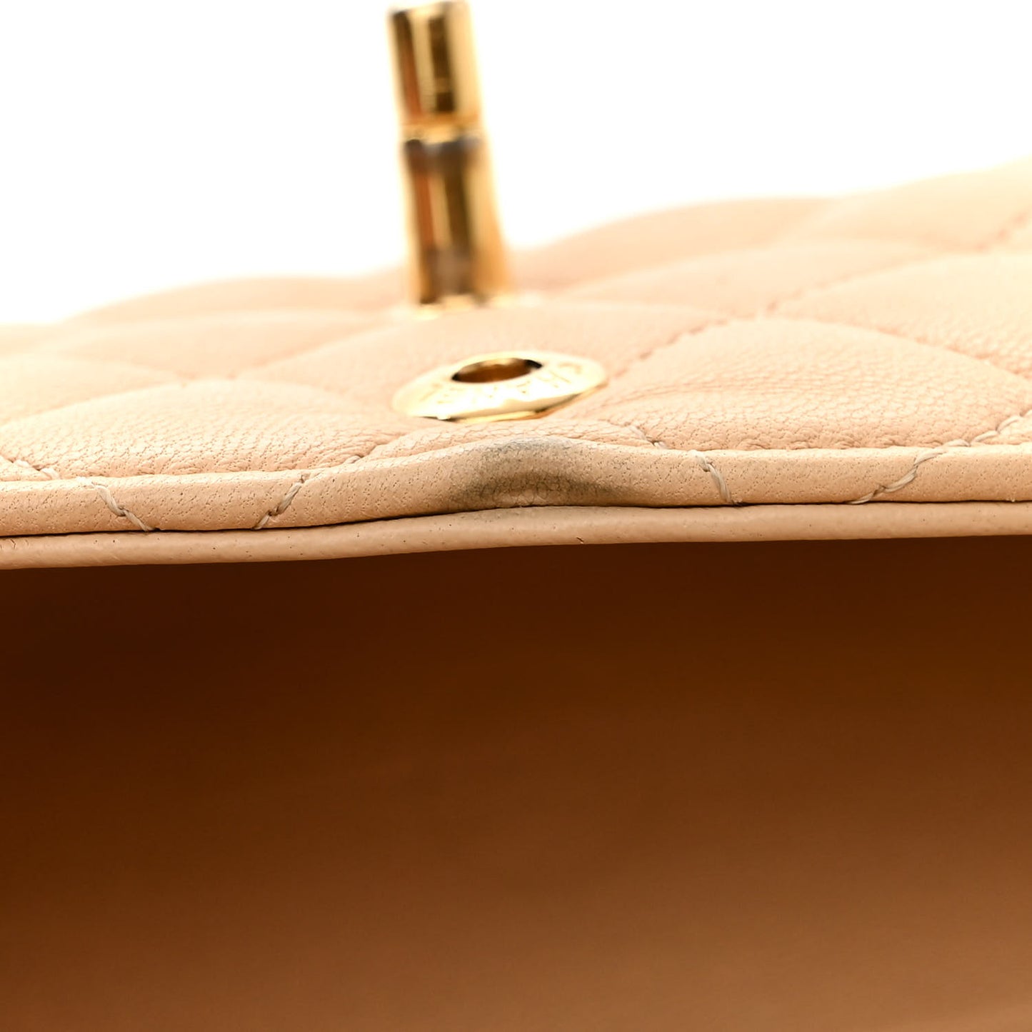 Lambskin Quilted Medium Double Flap Beige