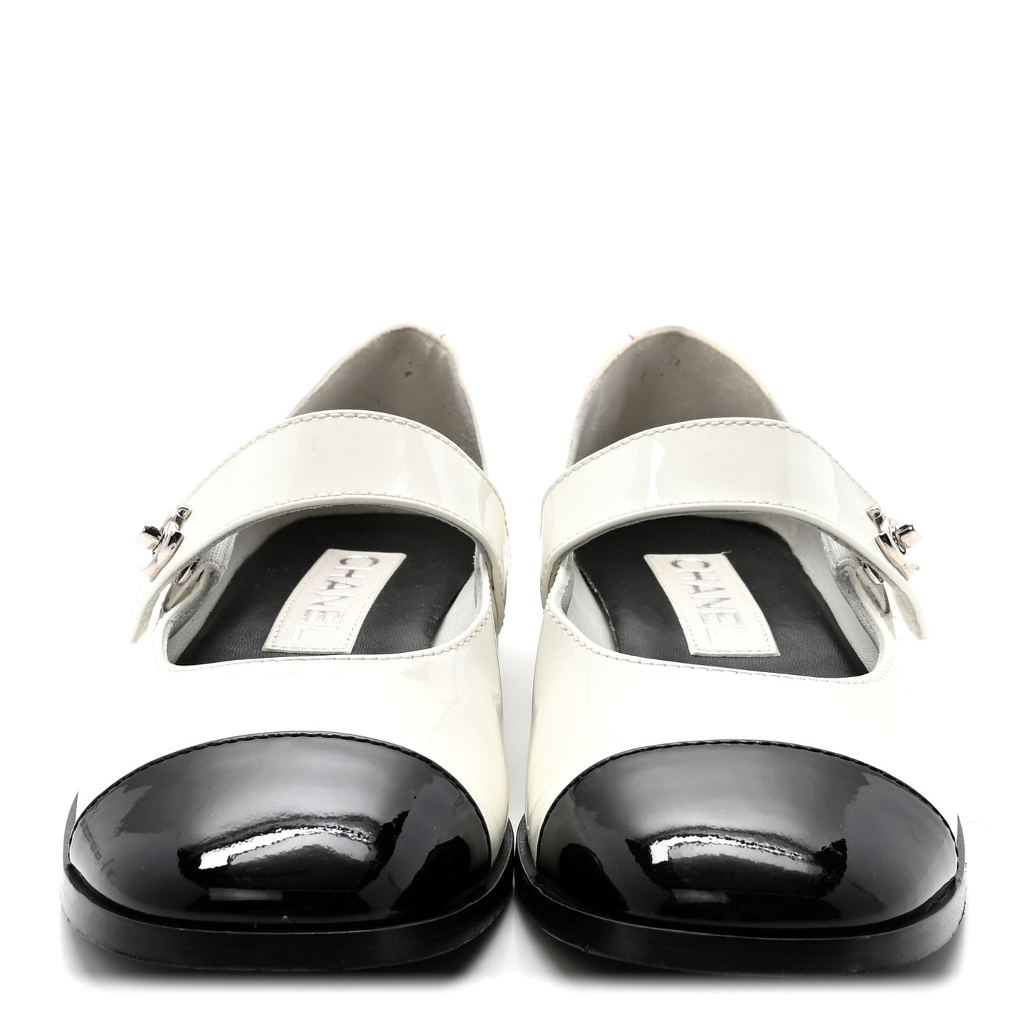 Calfskin Patent Mary Janes Flats 36.5 White Black