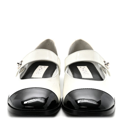 Chanel Calfskin Patent Mary Janes Flats 36.5 White Black 3 of 10