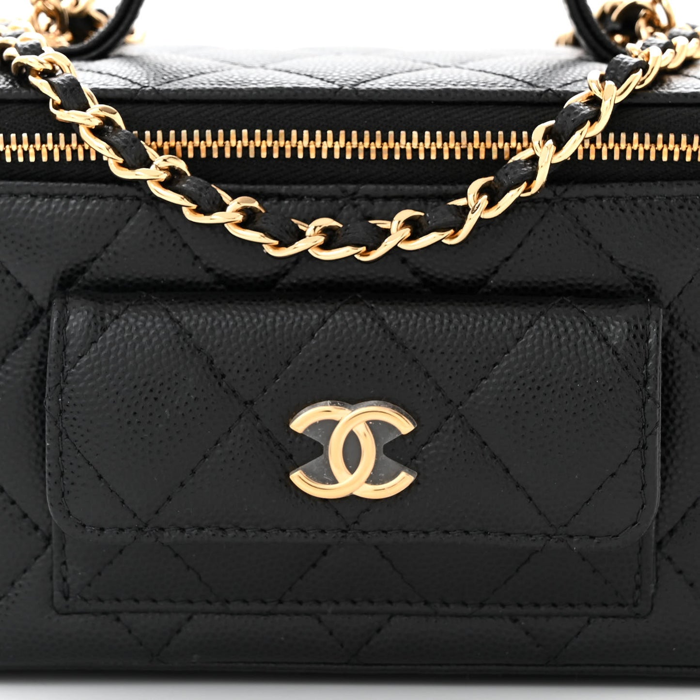 Caviar Quilted Polly Pocket East West Top Vanity With Chain Black