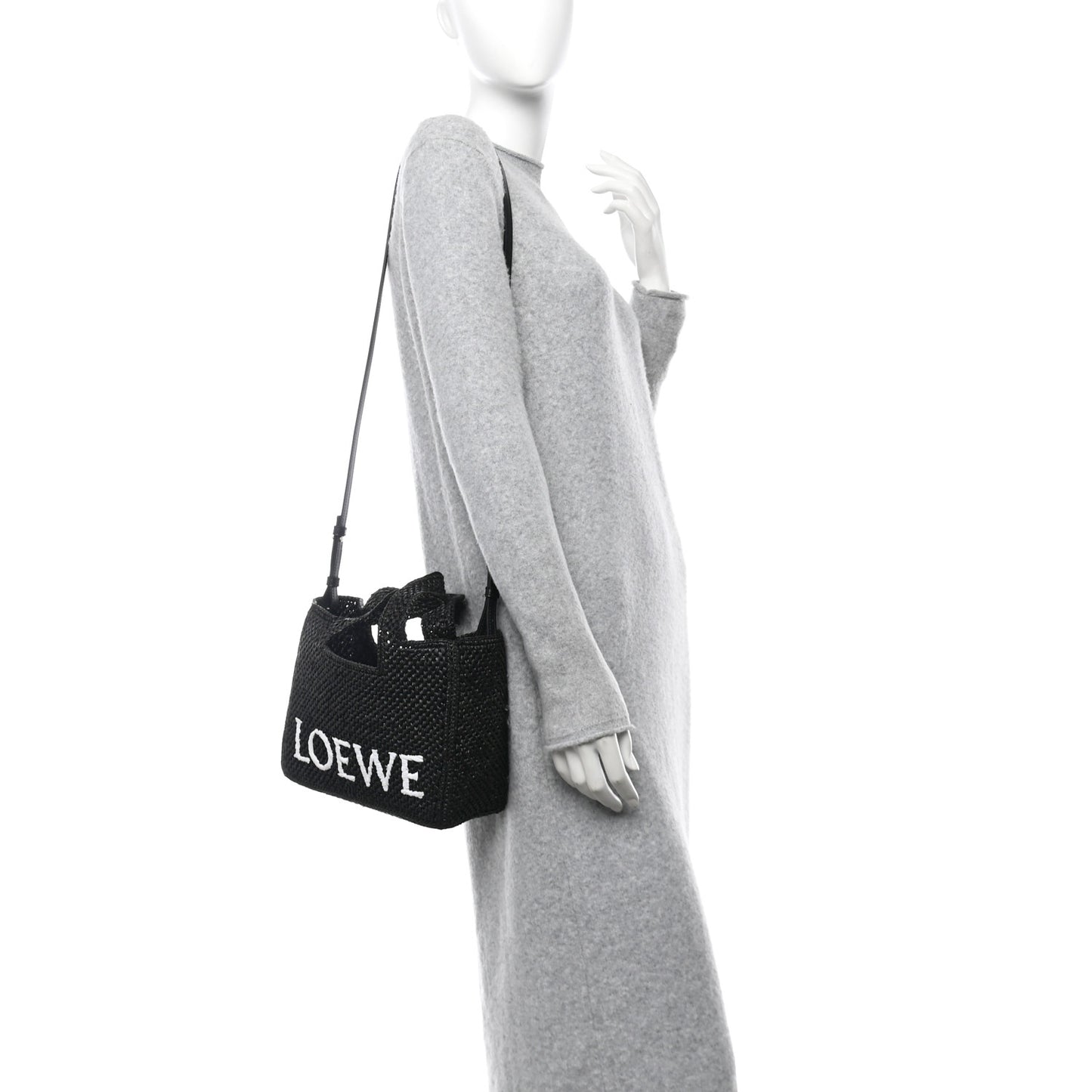 Raffia Small Paula's Ibiza Logo Tote Black White