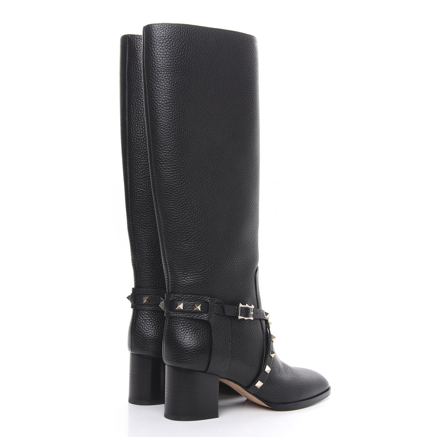 Valentino Garavani Pebbled Calfskin Rockstud Knee High Block Heel 60mm Boots 37 Black 4 of 7