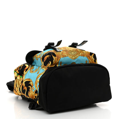 Versace Nylon Barocco Signature Print Backpack Blue Multicolor 4 of 10