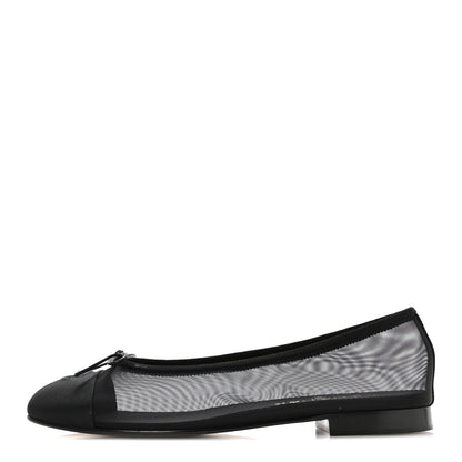 Chanel Mesh Grosgrain Cap Toe CC Ballerina Flats 39.5 Black 1 of 8