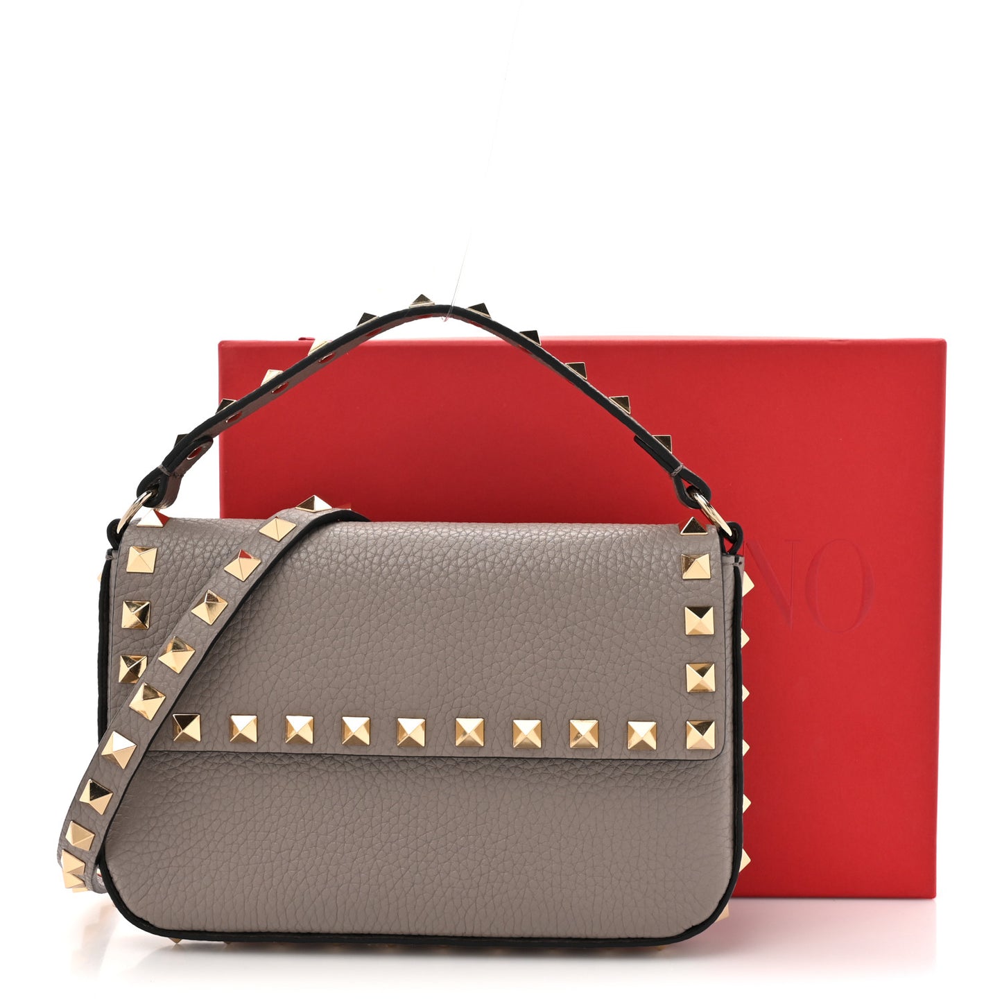 Grainy Calfskin Rockstud Crossbody Pouch Moon Taupe