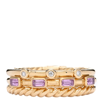 David Yurman 18K Yellow Gold Diamond Pink Sapphire Three Row Novella Ring 54 6.75 1 of 3