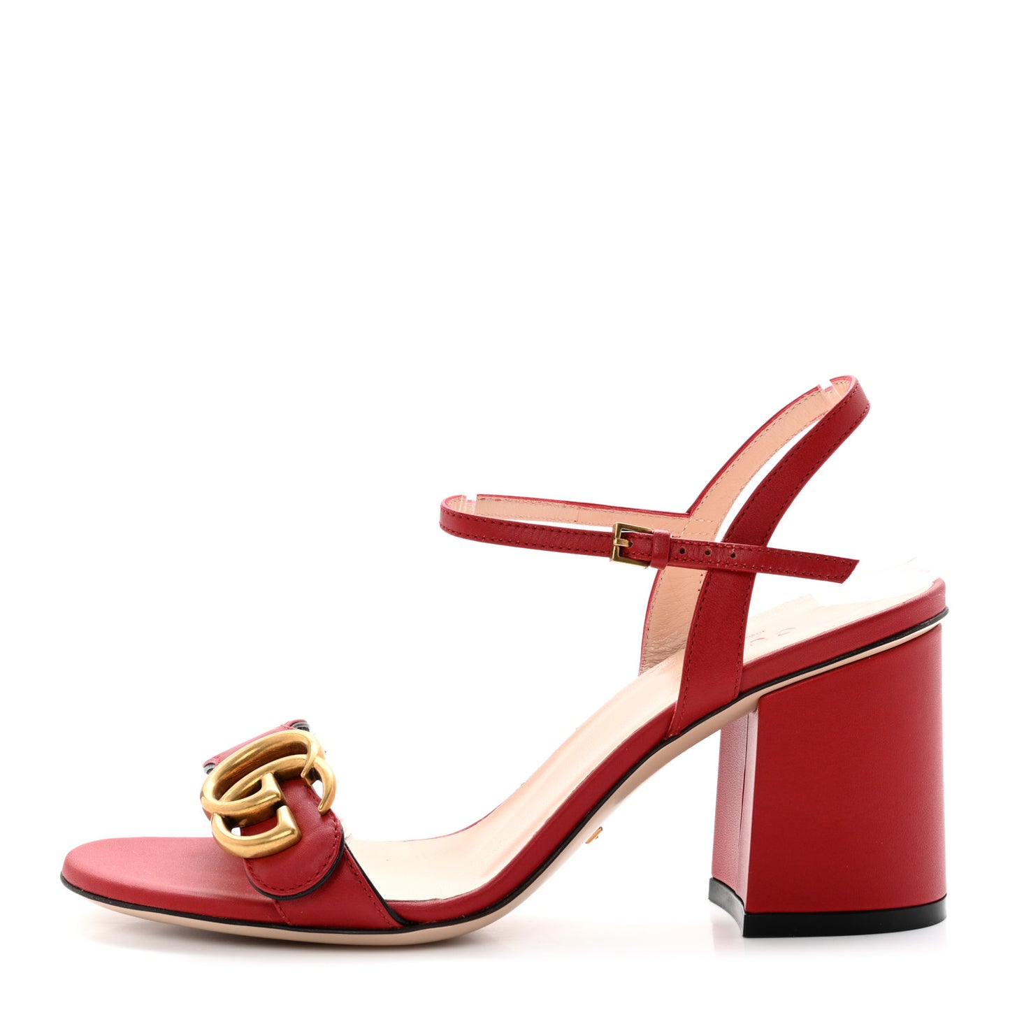 Lifford Calfskin GG Marmont Ankle Wrap 75mm Sandals 35.5 Hibiscus Red