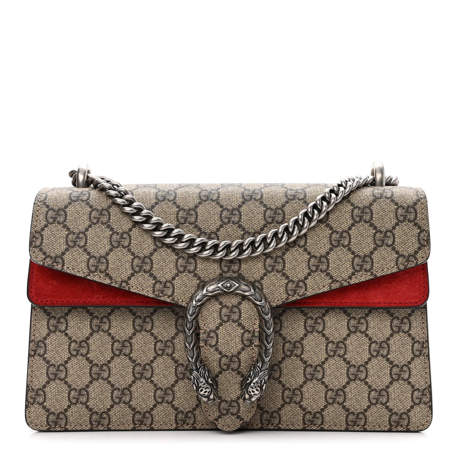 Gucci GG Supreme Monogram Suede Small Dionysus Shoulder Bag Beige Ebony Vulcanic Red 1 of 10