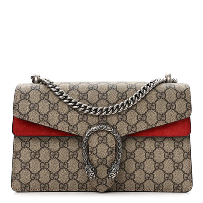 Gucci GG Supreme Monogram Suede Small Dionysus Shoulder Bag Beige Ebony Vulcanic Red 1 of 10