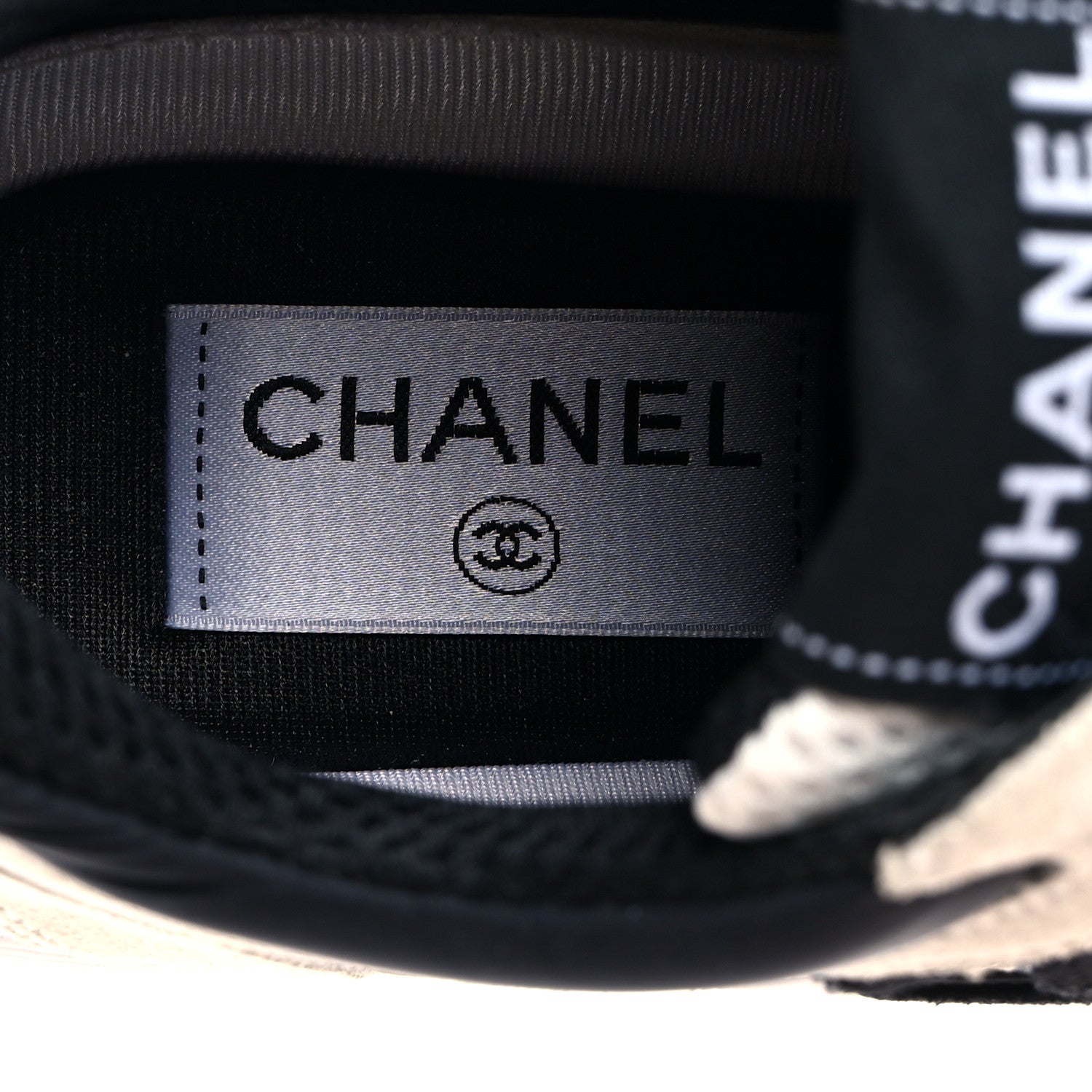 Chanel Mesh Suede Calfskin Grained Calfskin Womens CC Sneakers 37 White Black 6 of 9