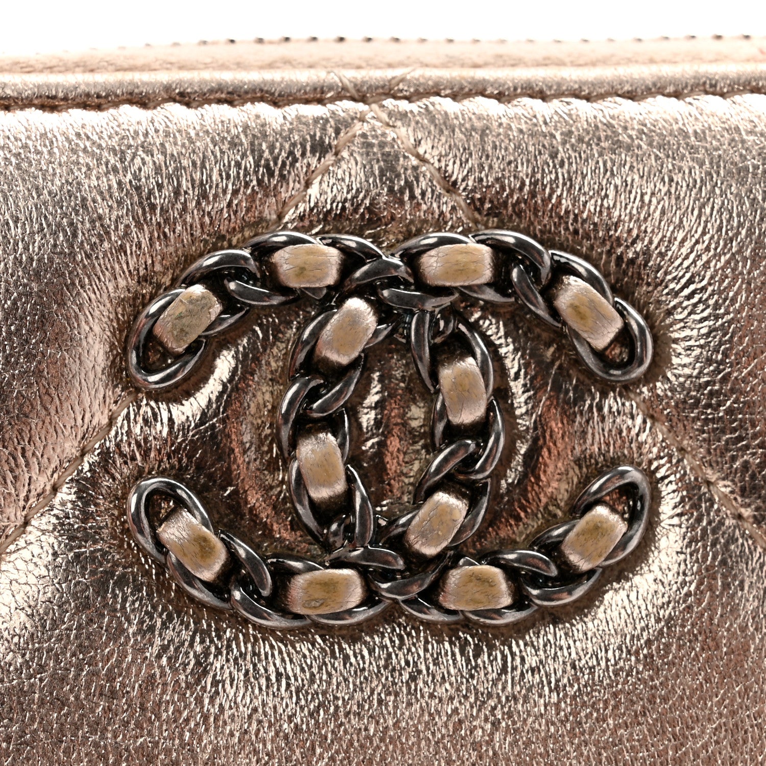 Chanel Metallic Lambskin Quilted Chanel 19 Zip Around Coin Purse Wallet Gold 11 of 13