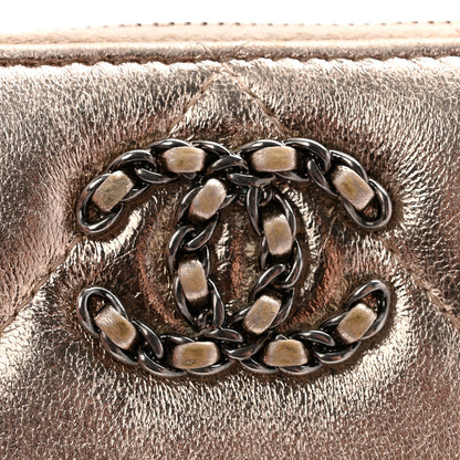 Chanel Metallic Lambskin Quilted Chanel 19 Zip Around Coin Purse Wallet Gold 11 of 13