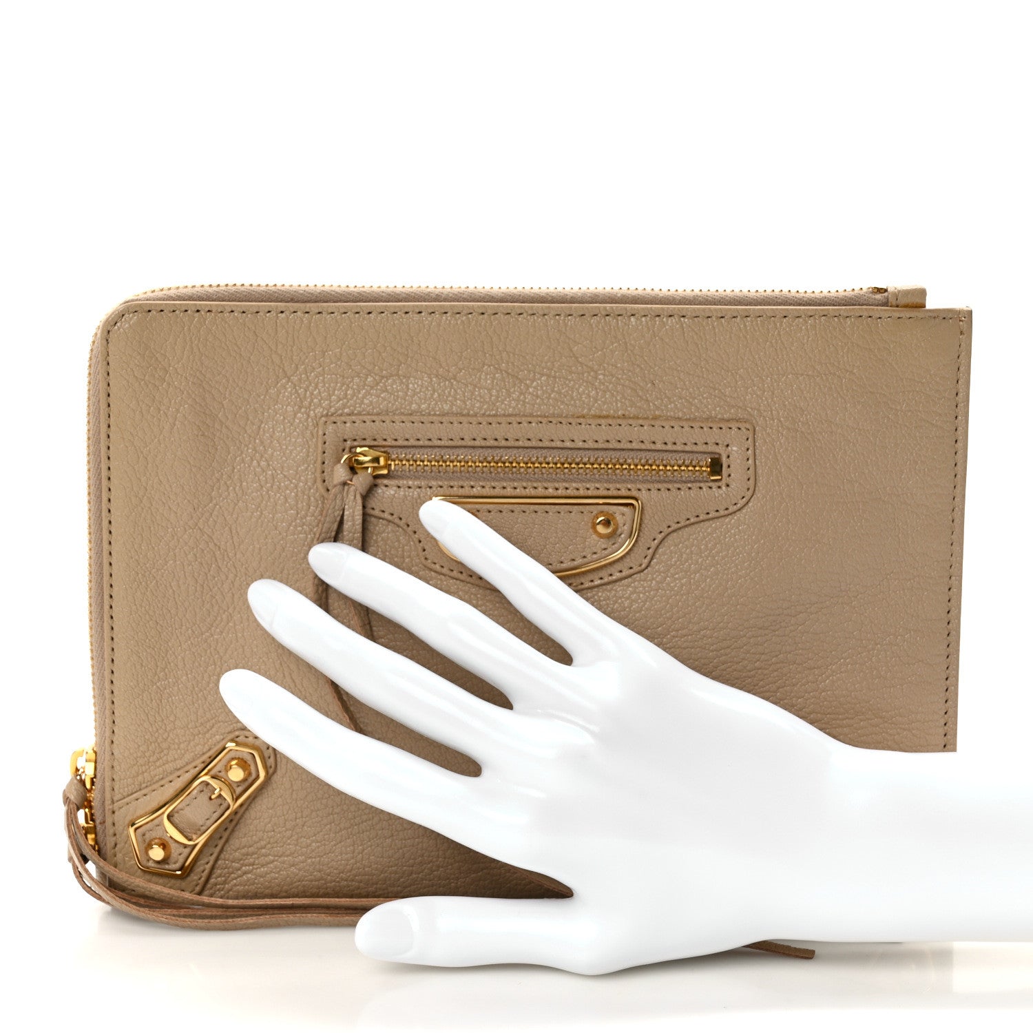 Balenciaga Chevre Gold Metallic Edge Hardware Pouch Gris Taupe 2 of 8
