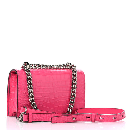 Alexander McQueen Shiny Crocodile Embossed Jeweled Satchel Peony Pink 3 of 10