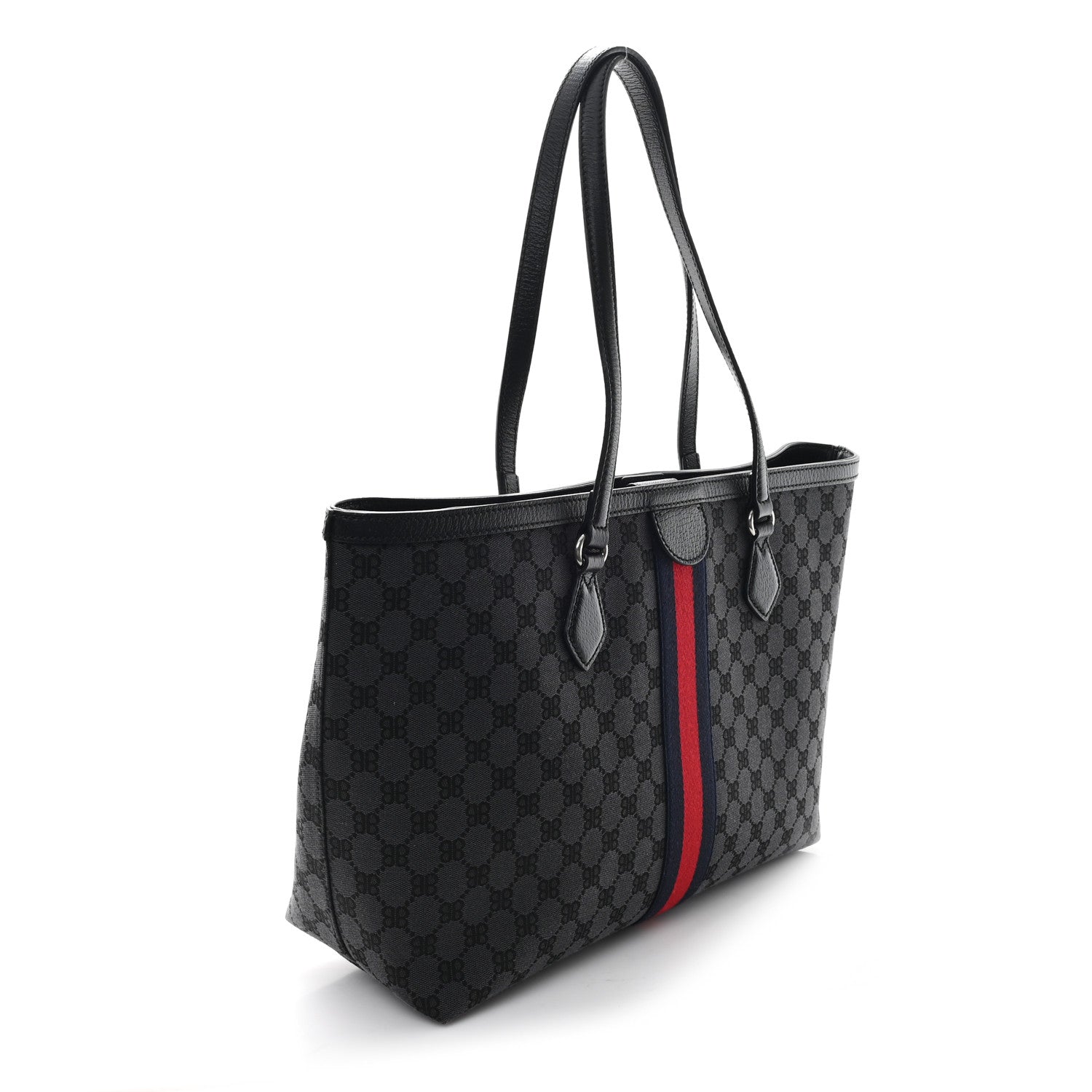 Gucci X BALENCIAGA BB Monogram Web Graffiti Medium Ophidia Shopping Tote Black 3 of 10