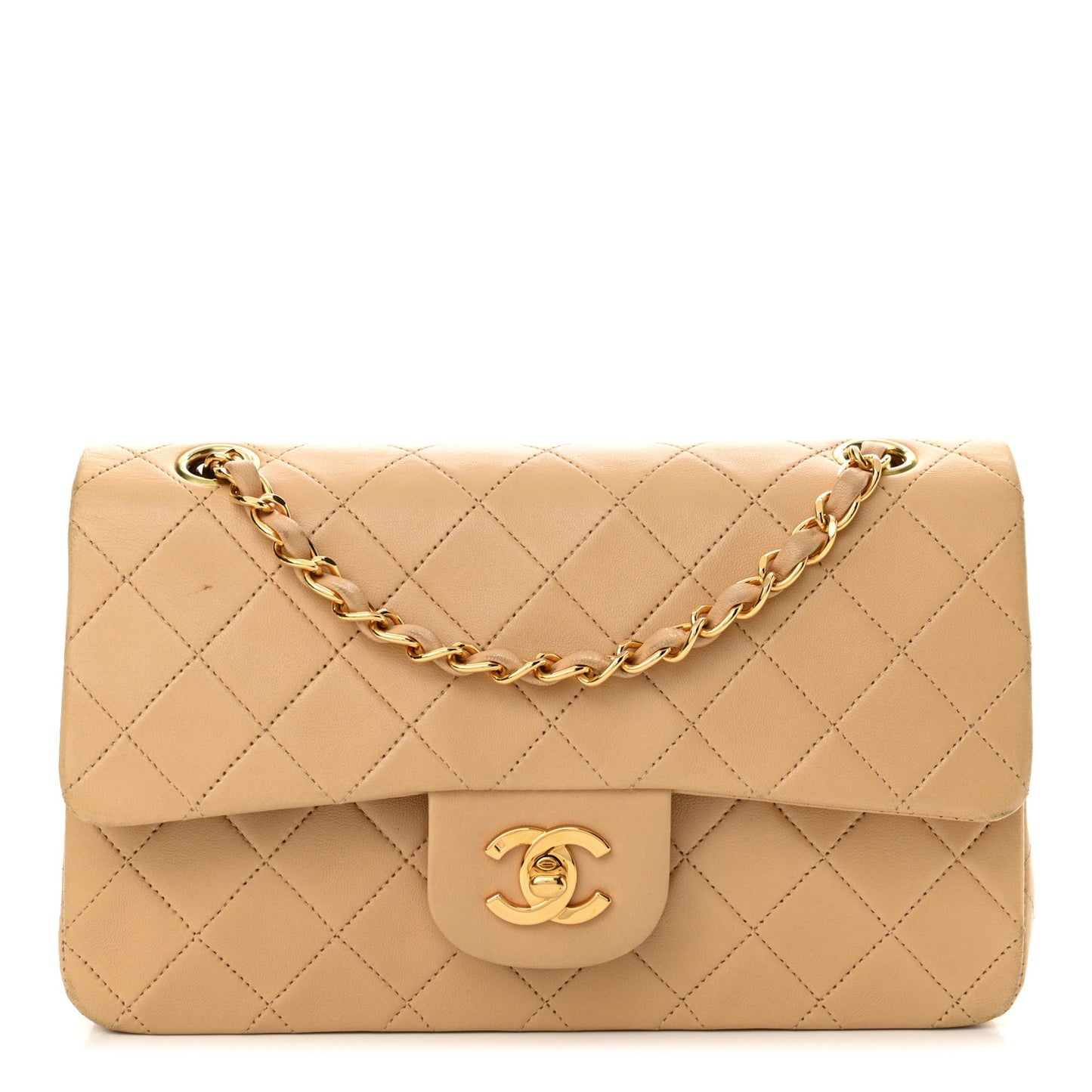 Lambskin Quilted Small Double Flap Beige
