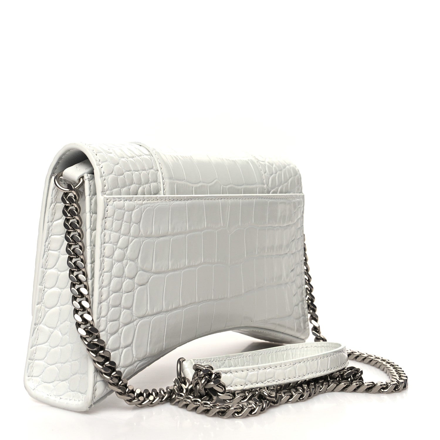 Balenciaga Shiny Calfskin Crocodile Embossed Small Hourglass Evening Chain Bag White 3 of 11