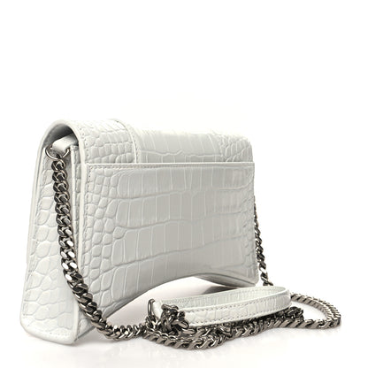 Balenciaga Shiny Calfskin Crocodile Embossed Small Hourglass Evening Chain Bag White 3 of 11