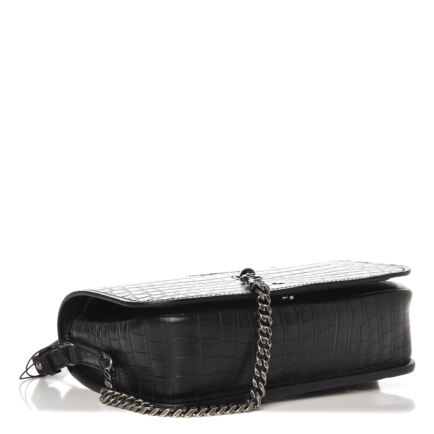 Crocodile Embossed Medium Charlotte Messenger Bag Black