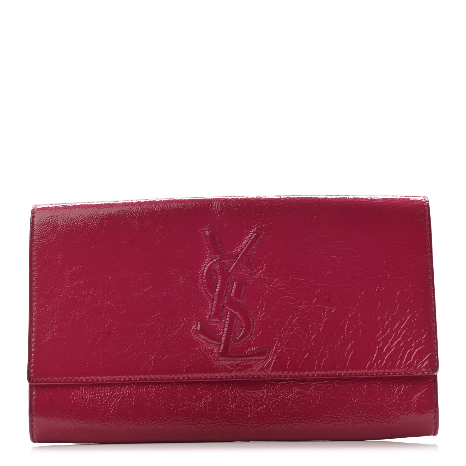 Saint Laurent Textured Patent Monogram Large Belle De Jour Clutch Fuchsia 1 of 6