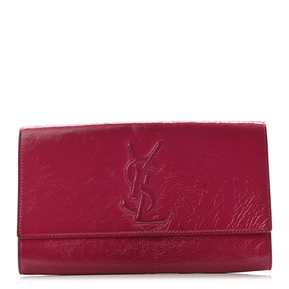 Saint Laurent Textured Patent Monogram Large Belle De Jour Clutch Fuchsia 1 of 6
