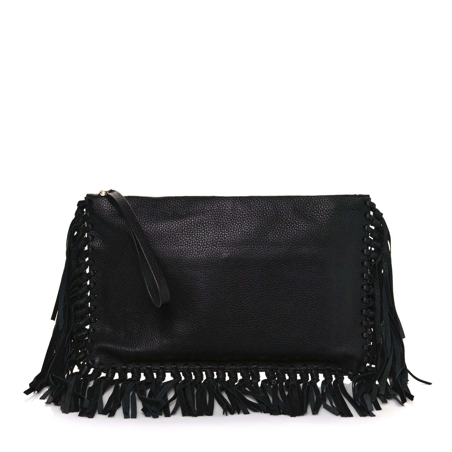 Calfskin Rockee Fringe Clutch Black