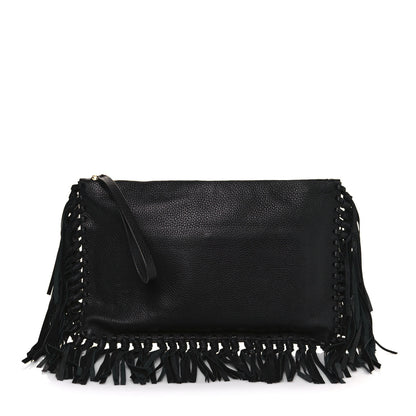Valentino Garavani Calfskin Rockee Fringe Clutch Black 1 of 13