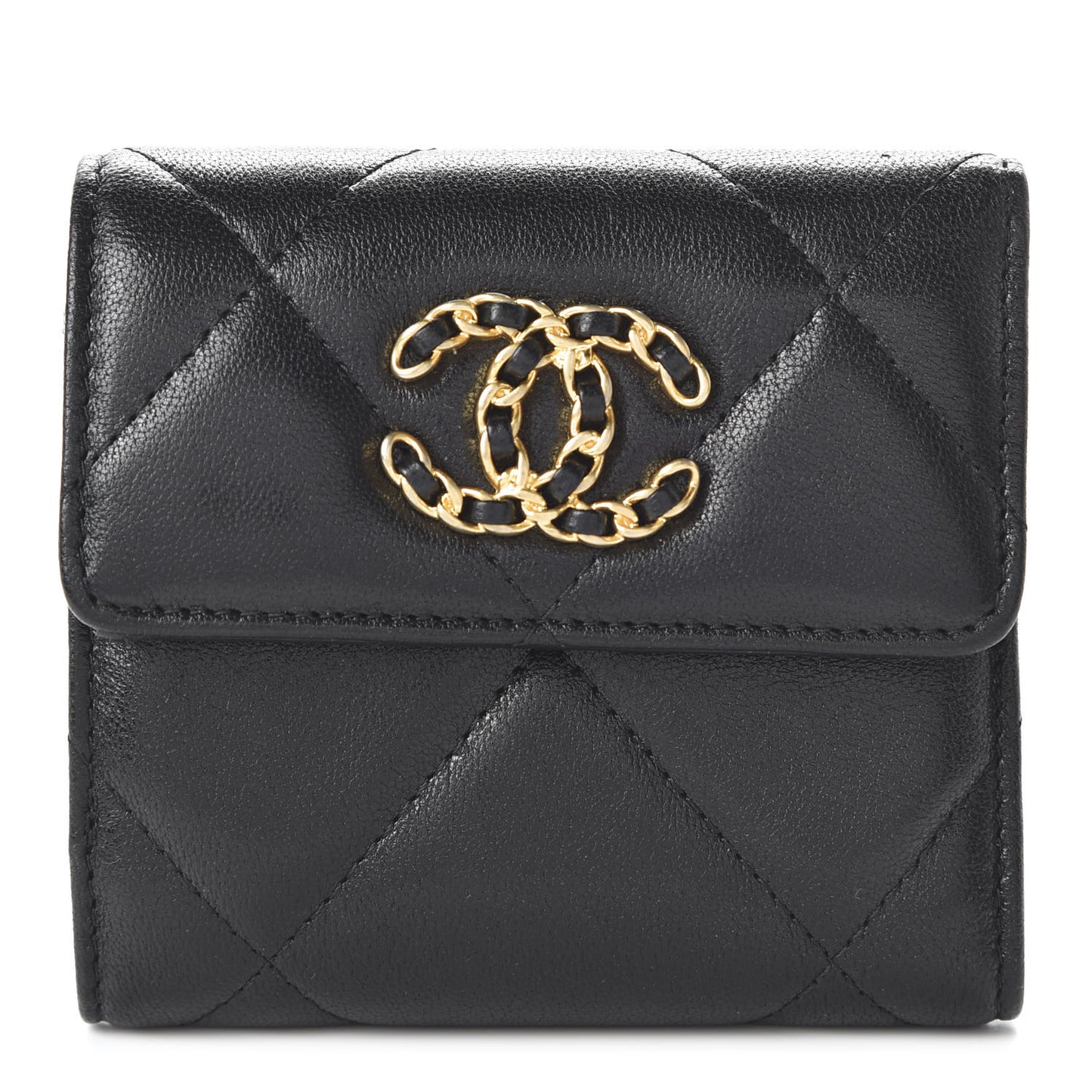 Lambskin Quilted 19 Small Flap Wallet Black