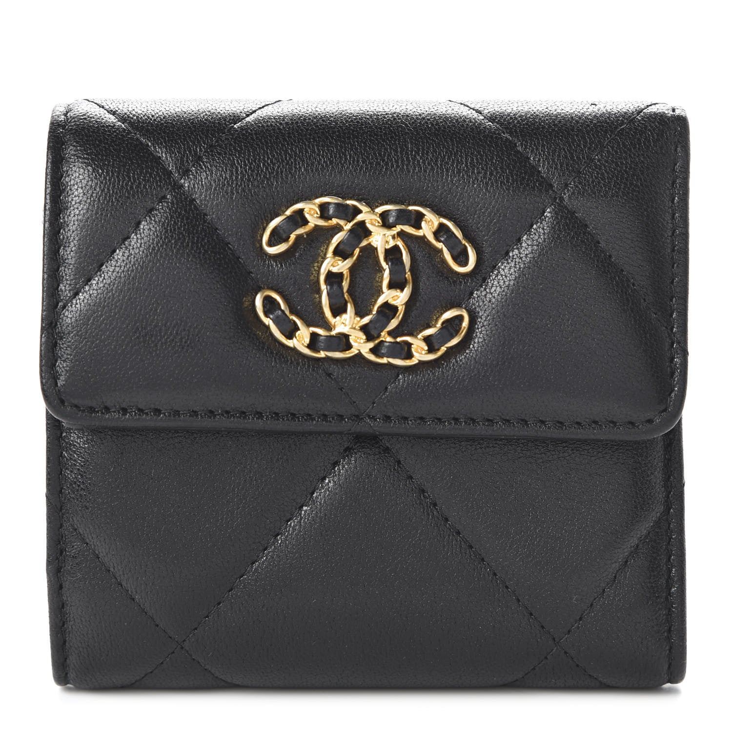 Chanel Lambskin Quilted 19 Small Flap Wallet Black 1 of 11