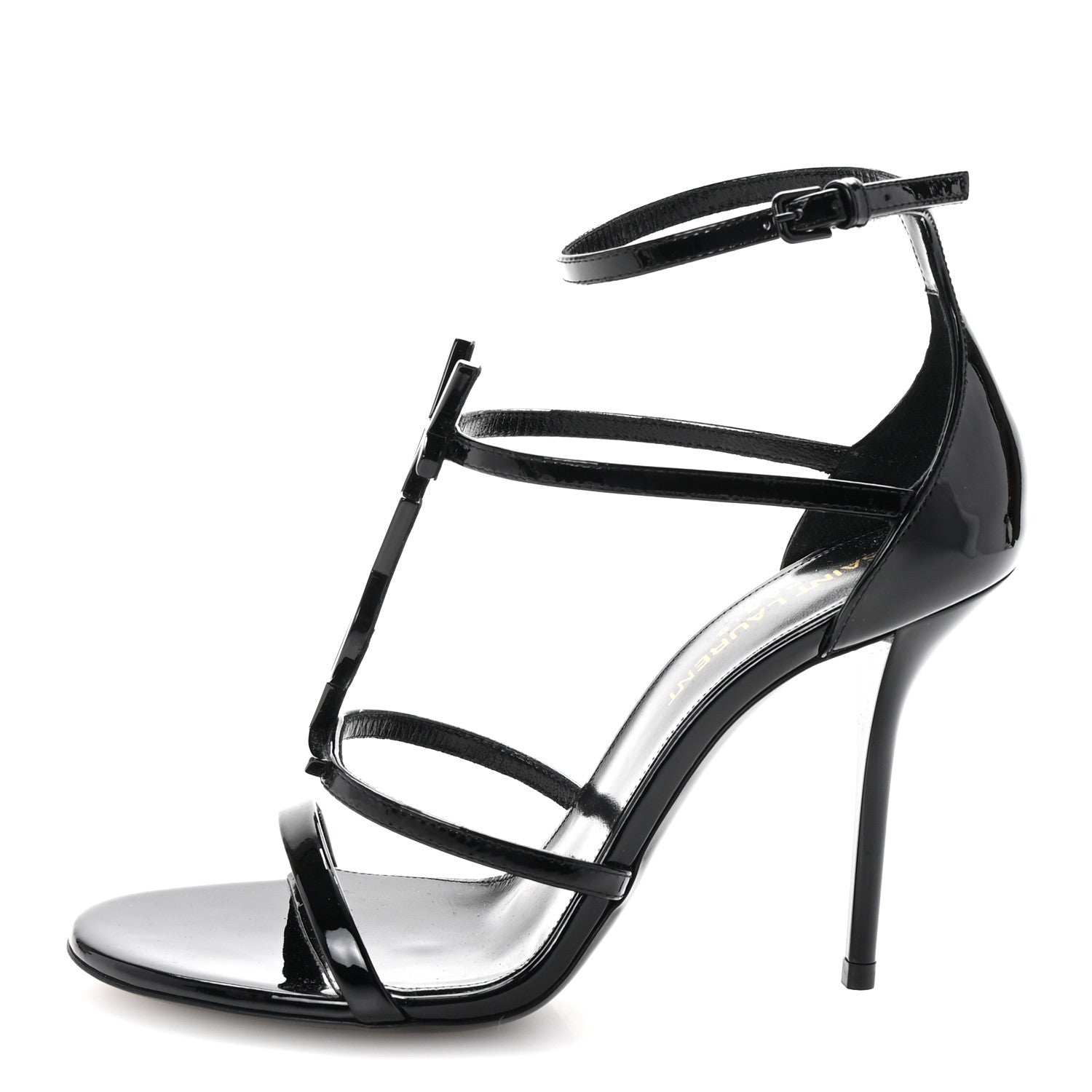 Saint Laurent Patent Cassandra 100 Ankle Strap Sandals 35.5 Black 1 of 9