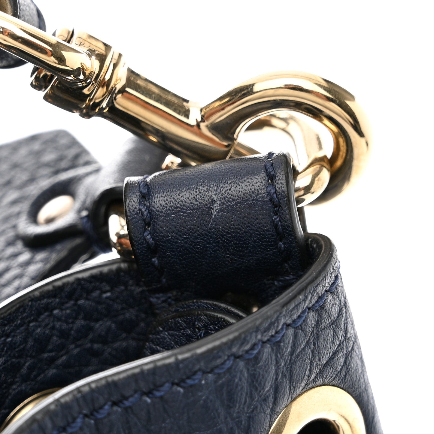 Pebbled Calfskin Small Rockstud Bucket Bag Navy
