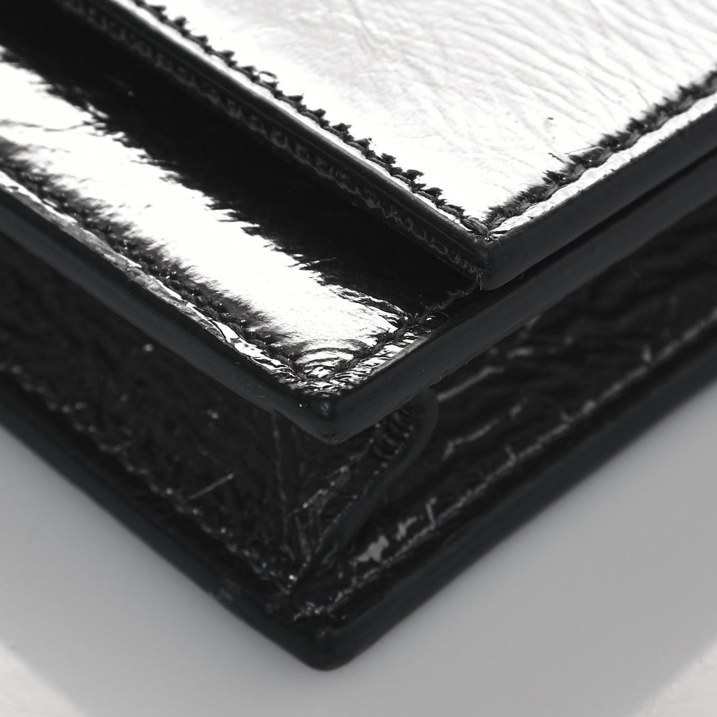 Metallic Crackled Calfskin Kate Monogram Tassel Chain Wallet Argento