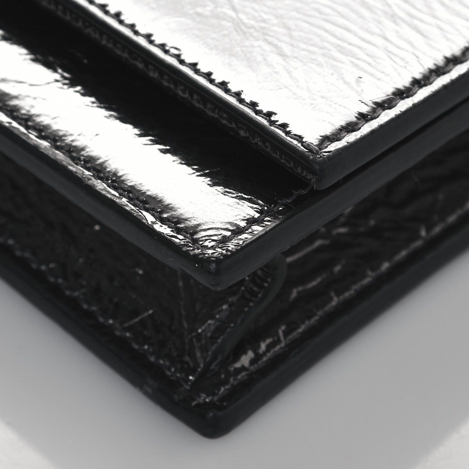 Saint Laurent Metallic Crackled Calfskin Kate Monogram Tassel Chain Wallet Argento 9 of 13