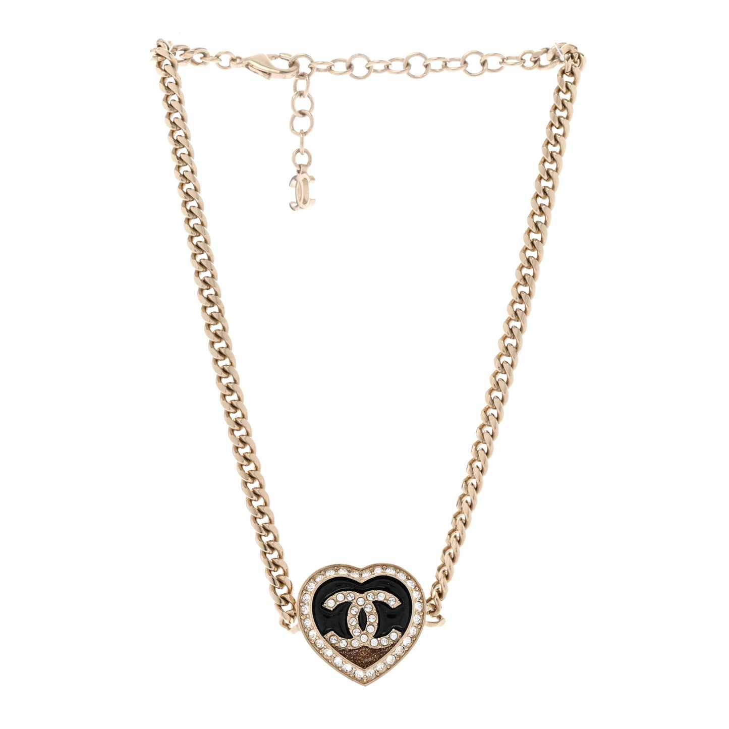 Resin Crystal Glitter CC Heart Choker Necklace Black Gold