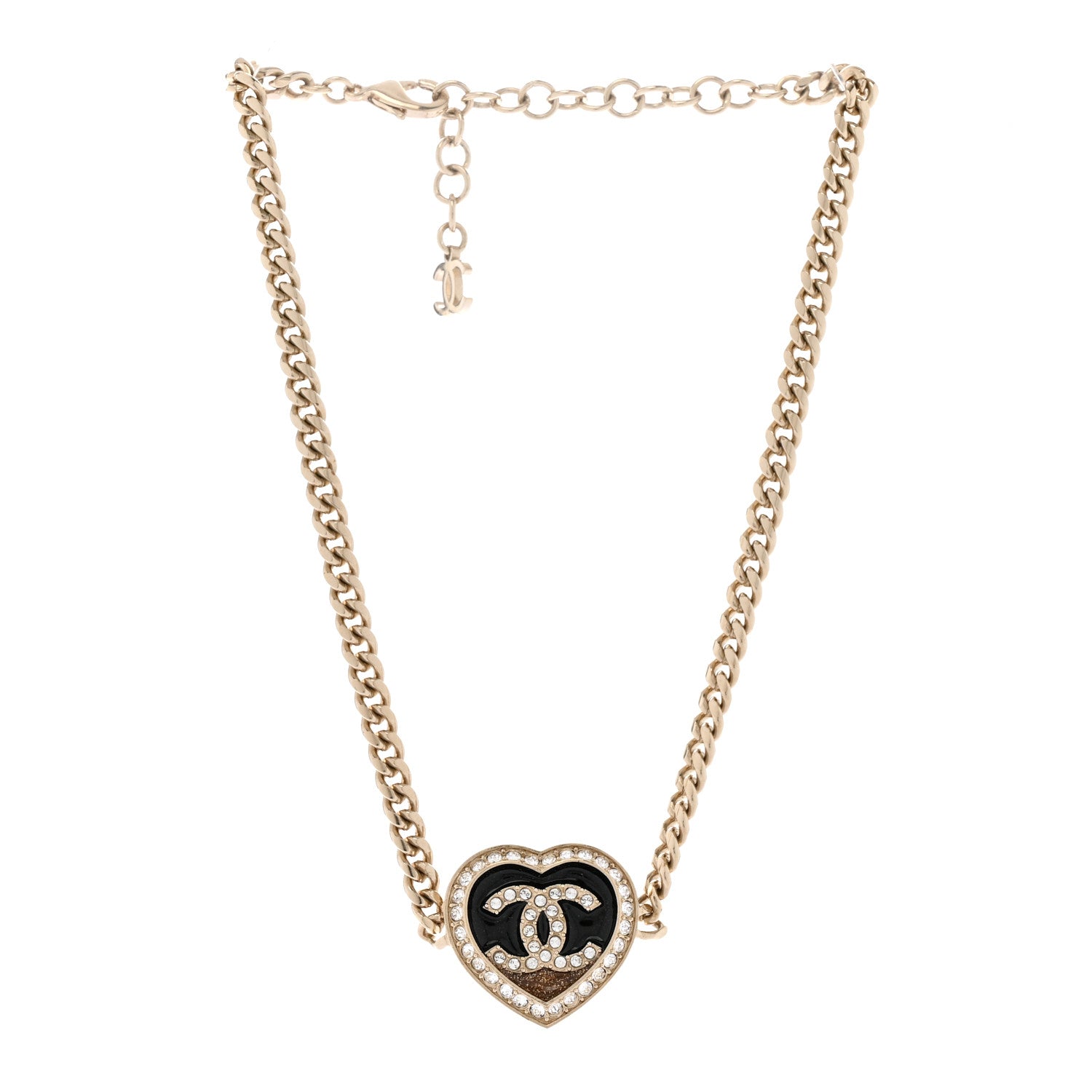 Chanel Resin Crystal Glitter CC Heart Choker Necklace Black Gold 3 of 6