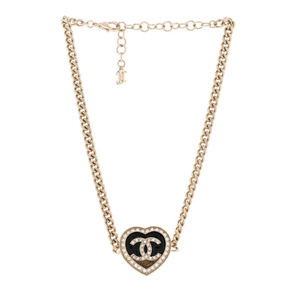 Chanel Resin Crystal Glitter CC Heart Choker Necklace Black Gold 3 of 6