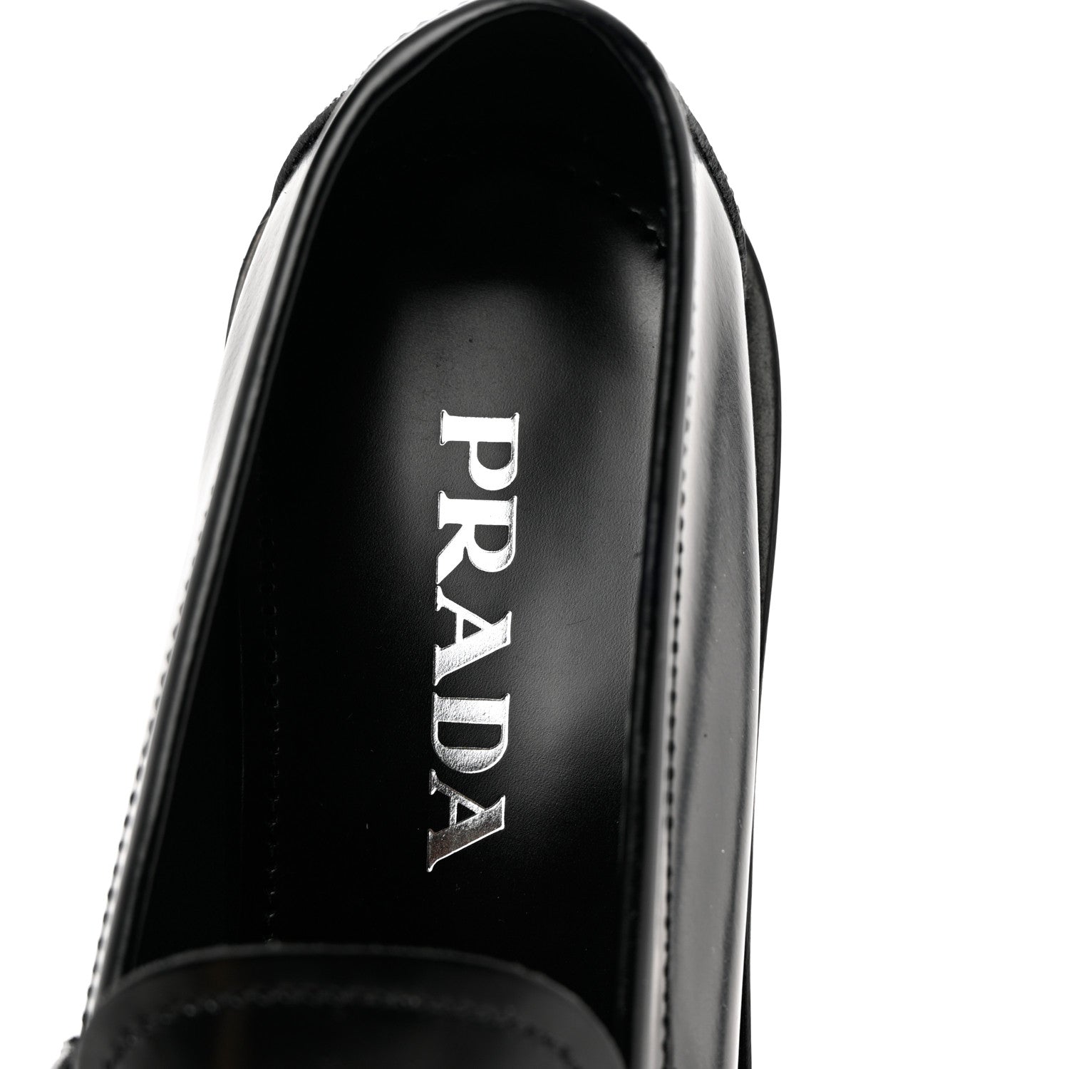 Prada Spazzolato Metal Triangle Logo 20mm Loafers 37.5 Black 6 of 8