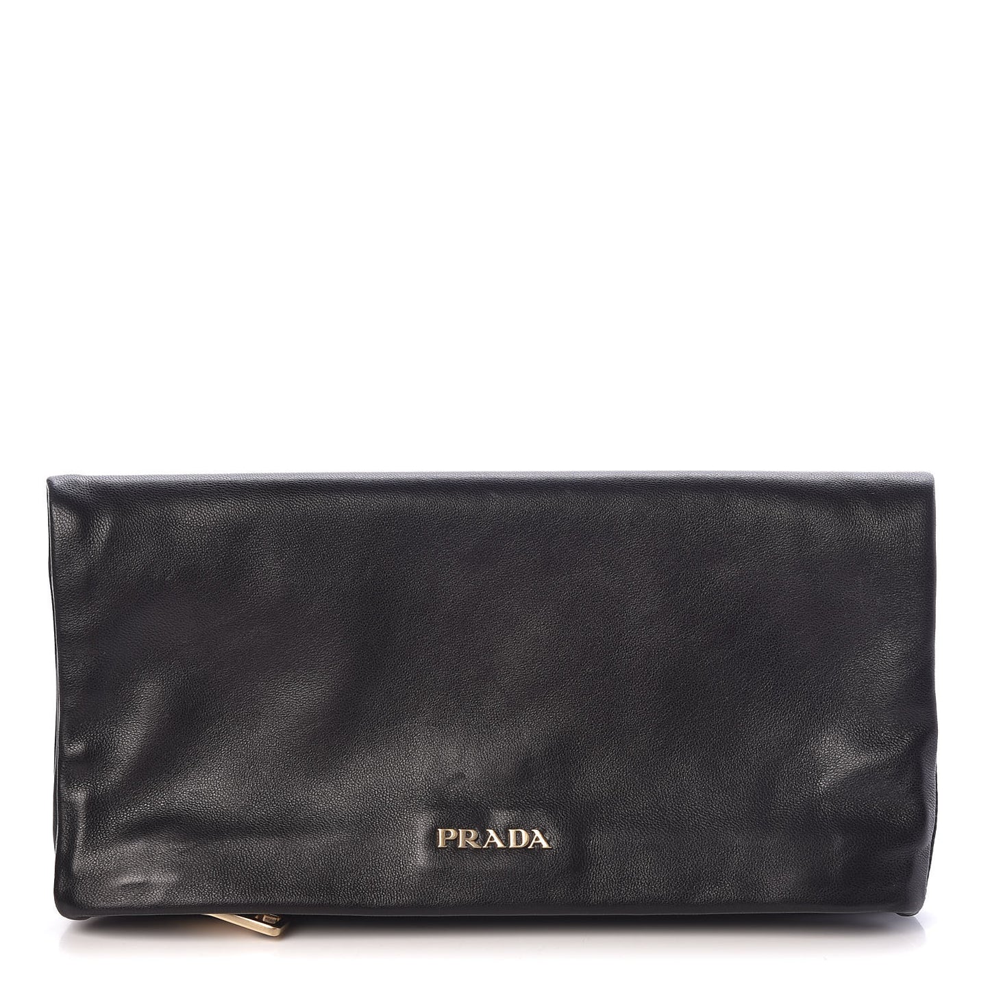 Glace Calfskin Fold Over Clutch Black