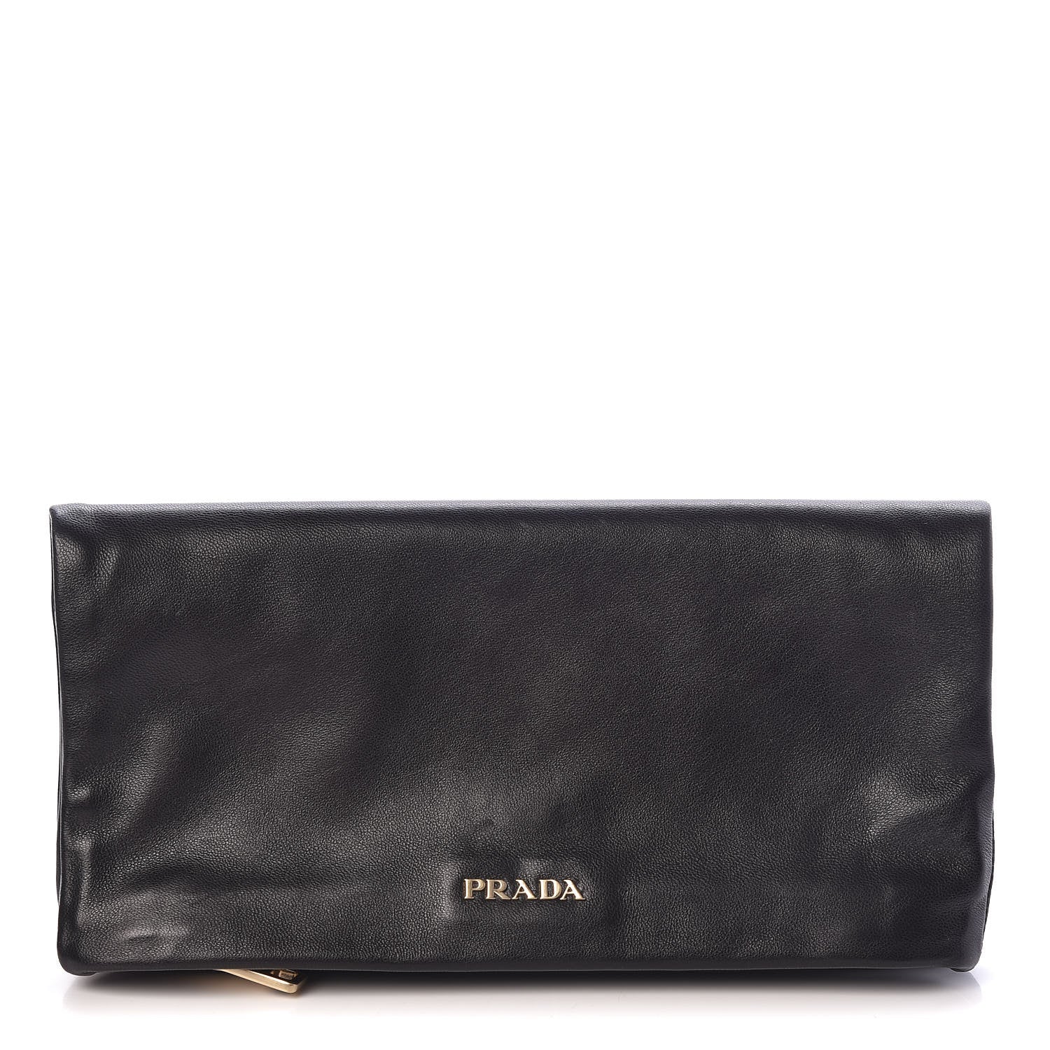Prada Glace Calfskin Fold Over Clutch Black 1 of 9