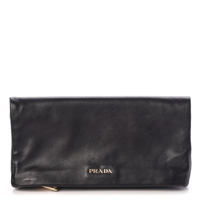 Prada Glace Calfskin Fold Over Clutch Black 1 of 9