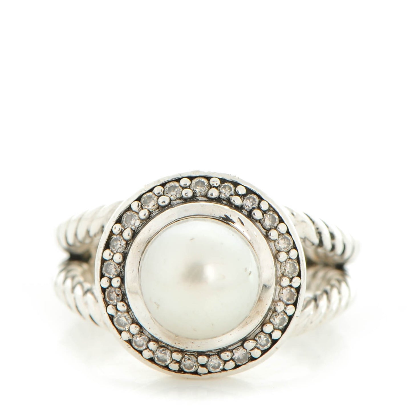 Sterling Silver Diamond Pearl 8mm Petite Cerise Ring 48 4.5