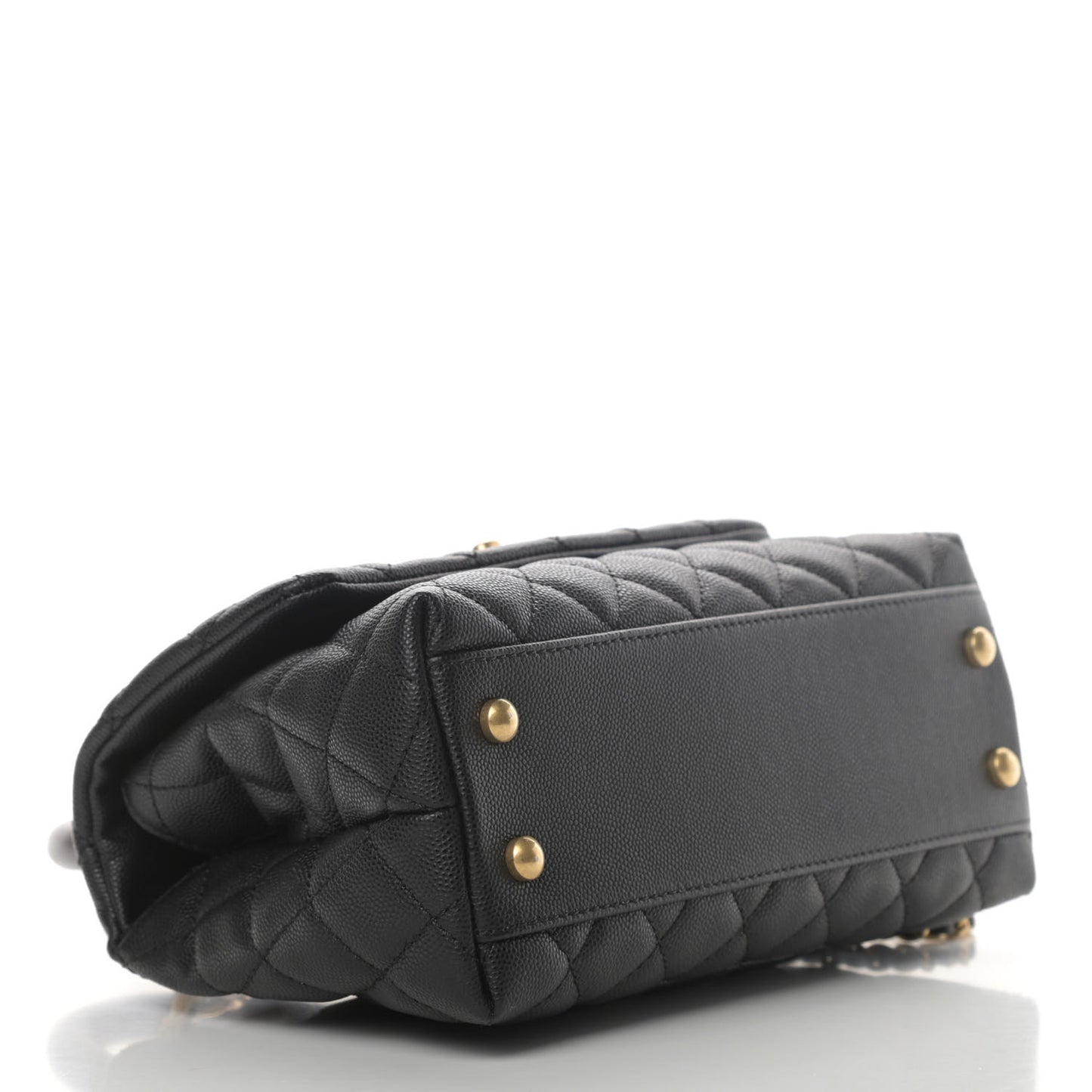 Caviar Lizard Embossed Quilted Mini Coco Handle Flap Black