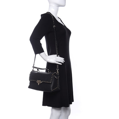 Valentino Garavani Pebbled Calfskin Rockstud Single Handle Flap Bag Black 2 of 9