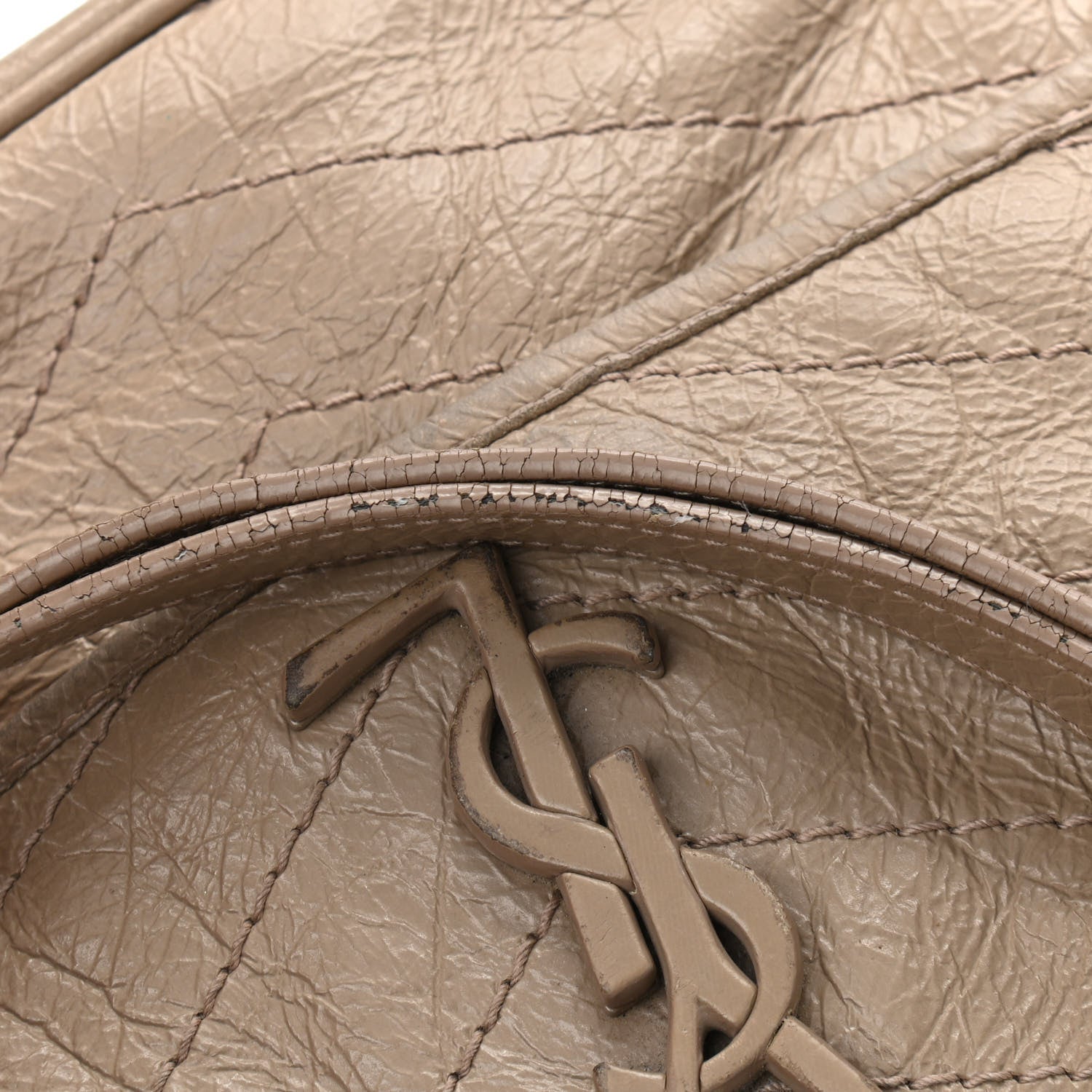 Saint Laurent Crinkled Calfskin Matelasse Monogram Medium Niki Chain Satchel Light Taupe 11 of 11