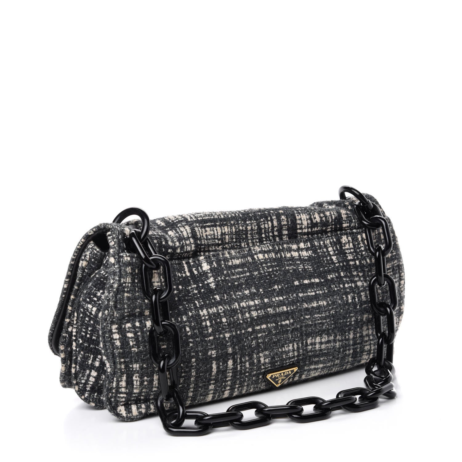 Prada Tela Tweed Chain Shoulder Bag Black 3 of 11