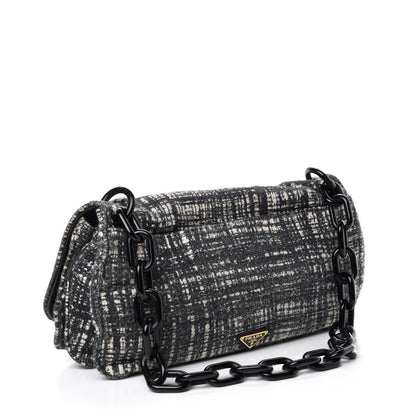 Prada Tela Tweed Chain Shoulder Bag Black 3 of 11