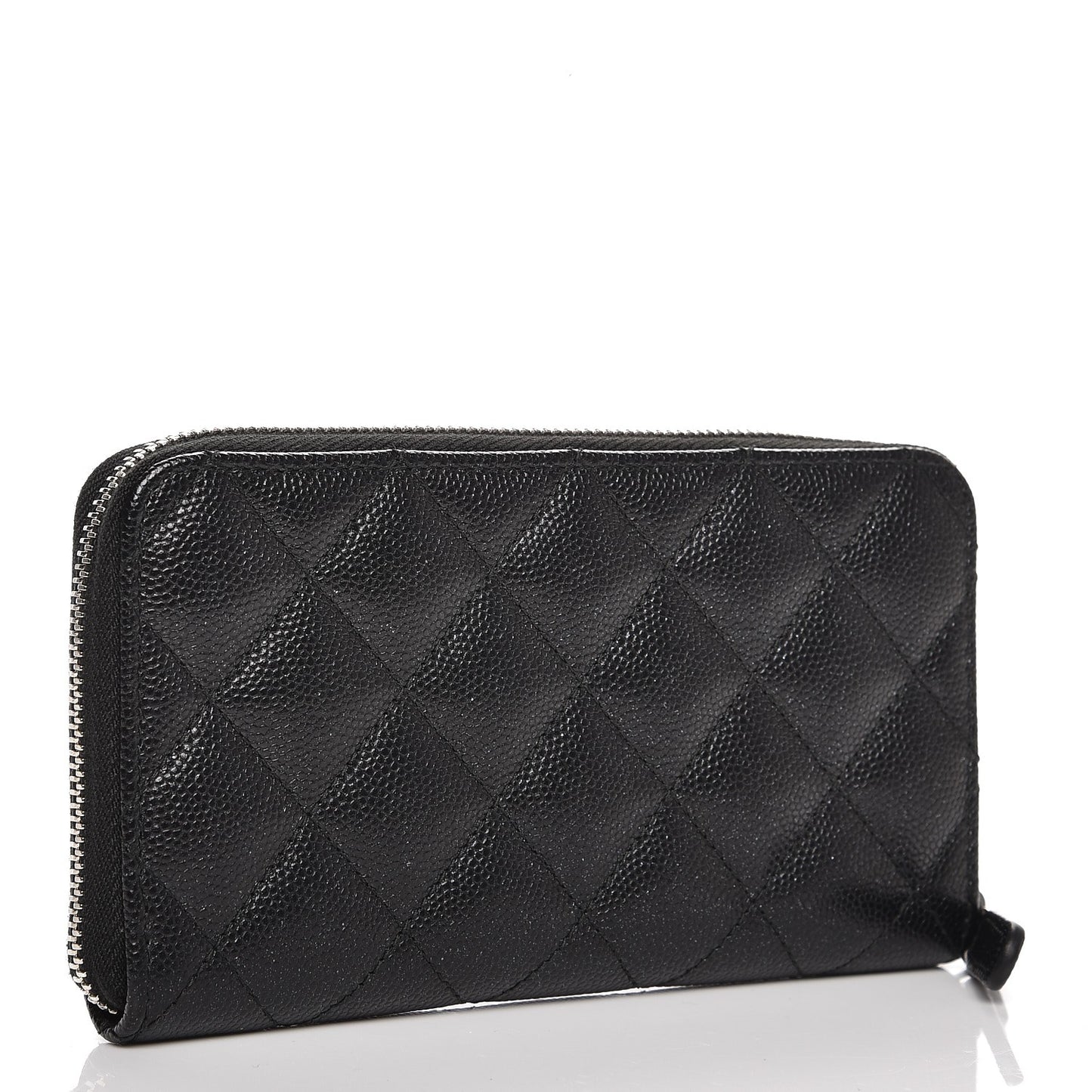 Metallic Caviar Quilted Small Zip Around Wallet Black
